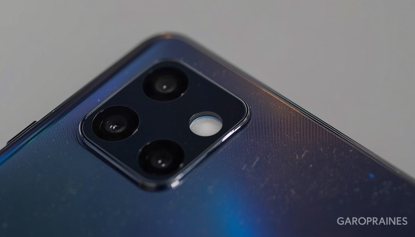 Foto do conjunto de câmeras traseiras do Galaxy A55 em destaque.