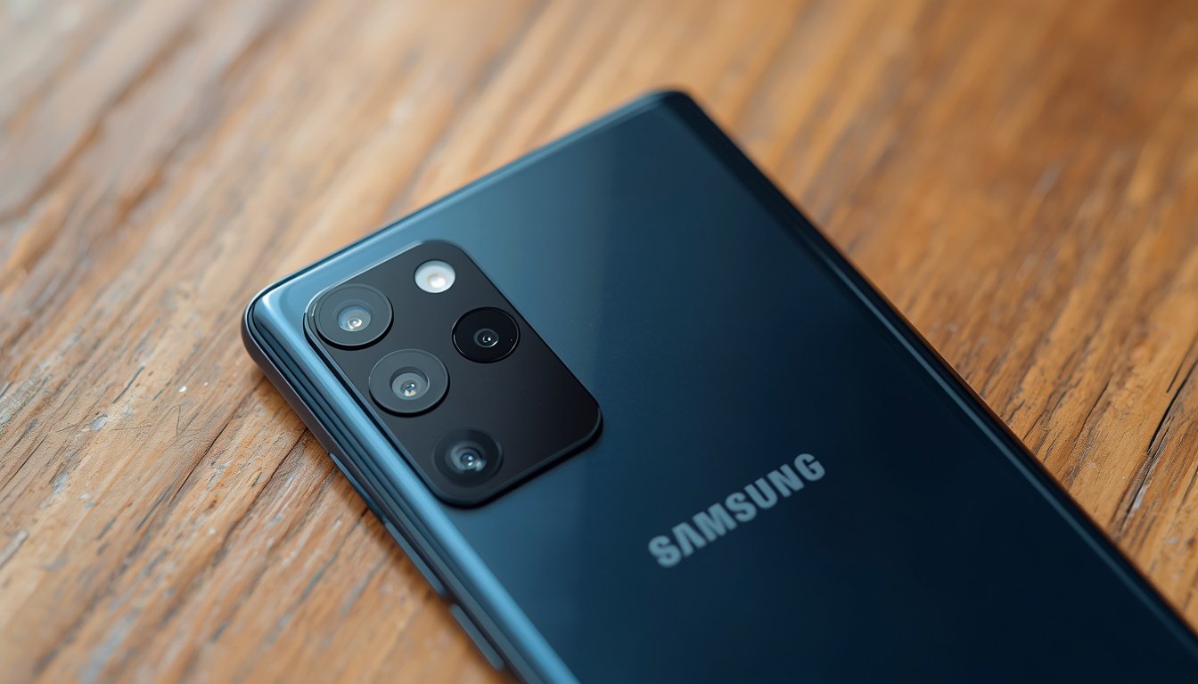  Foto do Galaxy A55 mostrando o design da tela frontal e das câmeras traseiras.