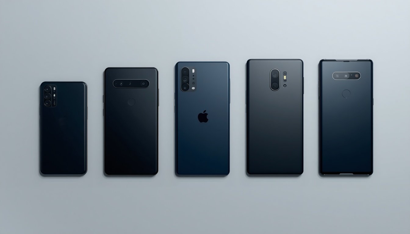 Melhor celular Samsung em 2026: cinco celulares Galaxy enfileirados por faixa de preço (imagem ilustrativa)