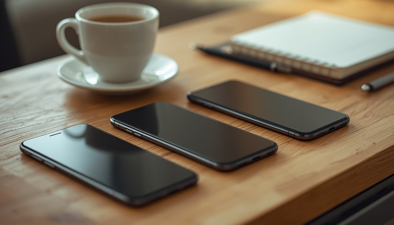 Qual iPhone comprar em 2026: três iPhones lado a lado em uma mesa de cozinha (imagem ilustrativa)